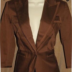 Moda International Chocolate Brown Women's Blazer Jacket Size 10 Stretch Fitted
